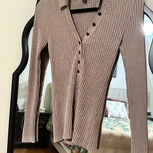 White House Black Market Taupe Ribbed Cardigan